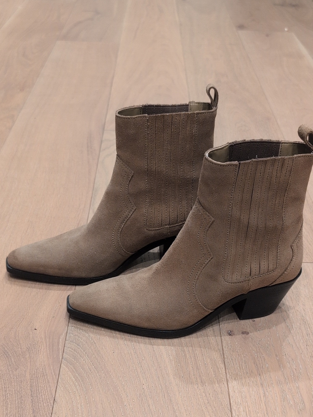 Zara Taupe Suede Western-Style Ankle Boots